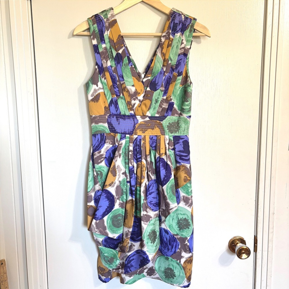 Vtg Y2K BCBG MAXAZRIA Silk Abstract Floral Pleated Tulip Dress Women's Size‎ 4